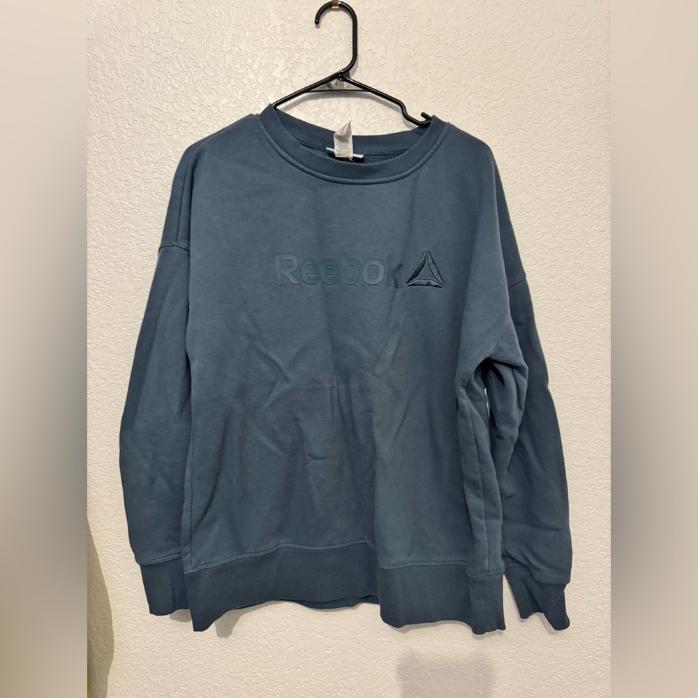 Reebok Mens Casual Blue Crewneck Sweater Athletic Sporty Pullover Ribbed Knit